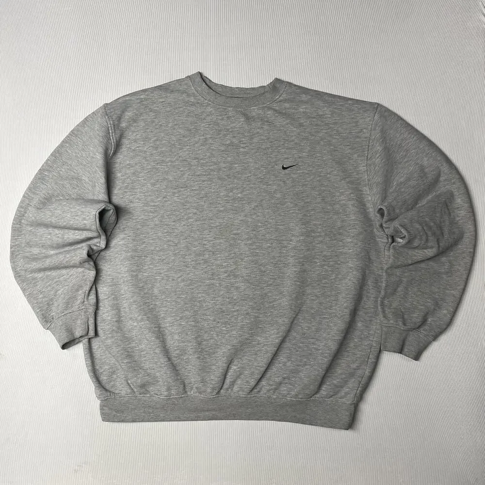 Nike Sweatshirt Mens 2XL Y2K Gray Fleece Crewneck Small Swoosh 00s Pullover